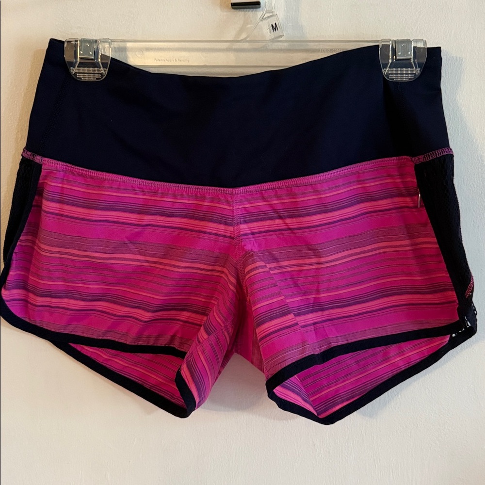 lululemon athletica Pink Striped Athletic Shorts with Black Waistband